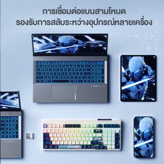 Machenike K12 คีย์บอร์ดเมมเบรน Tri-Mode, บลูทูธไร้สาย 2.4G แบบมีสาย, เค้าโครง 99 คีย์, ไฟแบ็คไลท์ RGB, ฝุ่นและน้ํากระเซ็น, แบตเตอรี่ 3000mAh