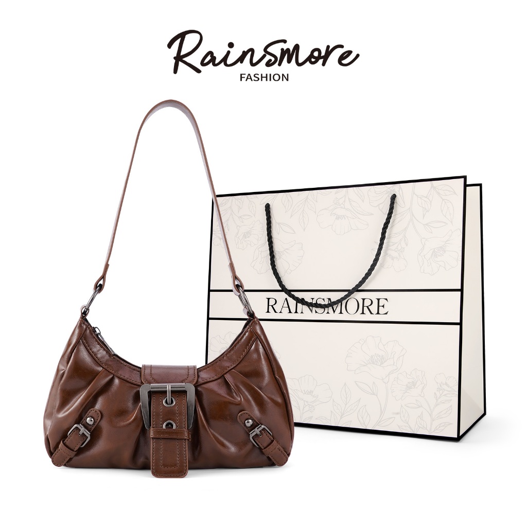 RAINSMORE-กระเป๋าถือย้อนยุคอเมริกันสำหรับสตรี ดีไซน์สง่าและสะดวกสบาย พร้อมสายสะพายไหล่
