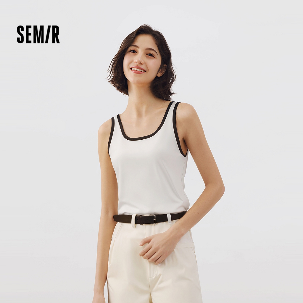 Semir 2026 ฤดูร้อนผู้หญิง Slim Fit U คอเสื้อกั๊กแขนกุด Contrast สี Cool Touch Layered Casual Top