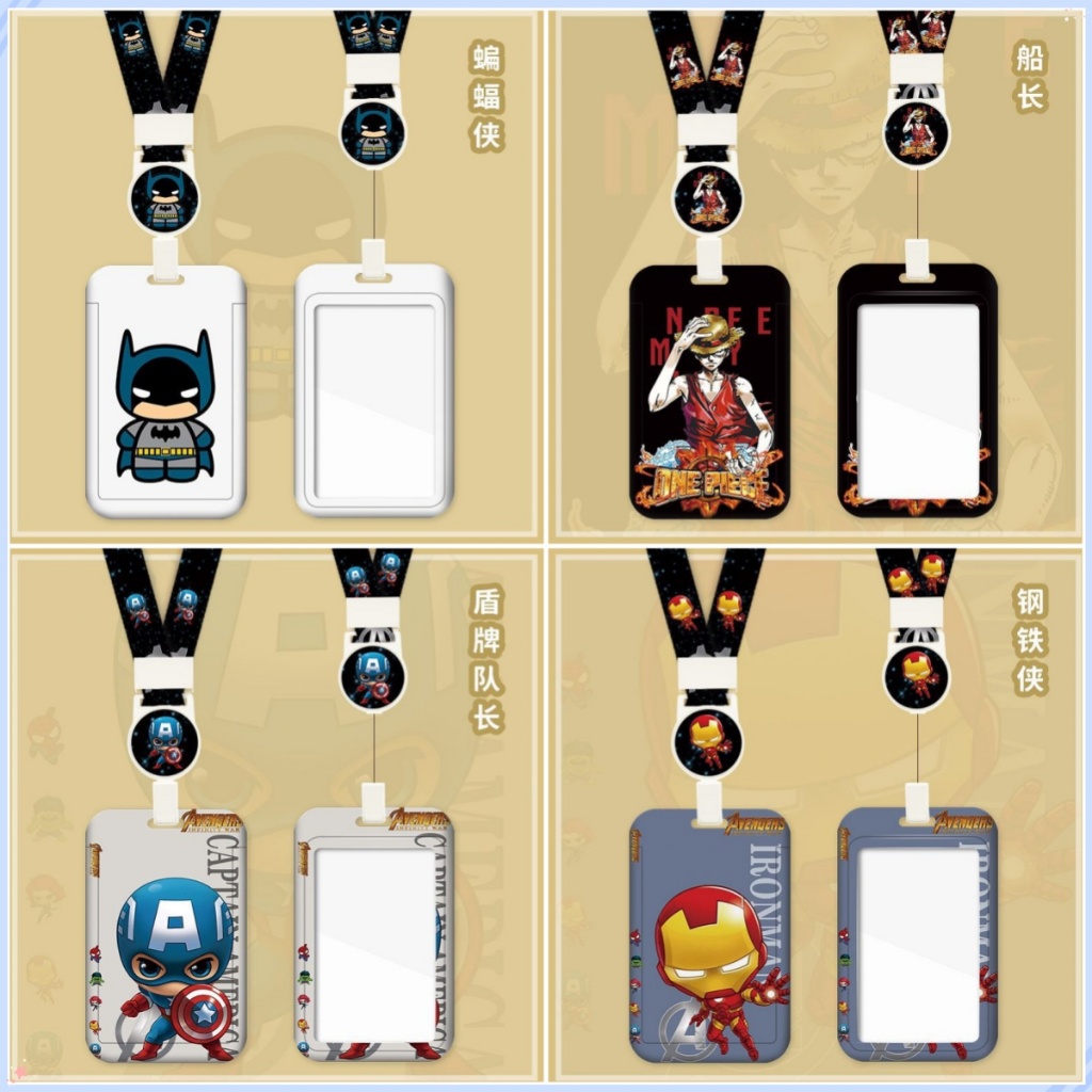 กัปตันอเมริกา Iron Man ชื่อแท็ก Marvel การ์ตูน Retractable Bus Card Holder Badge รูปแบบประณีต #FT84