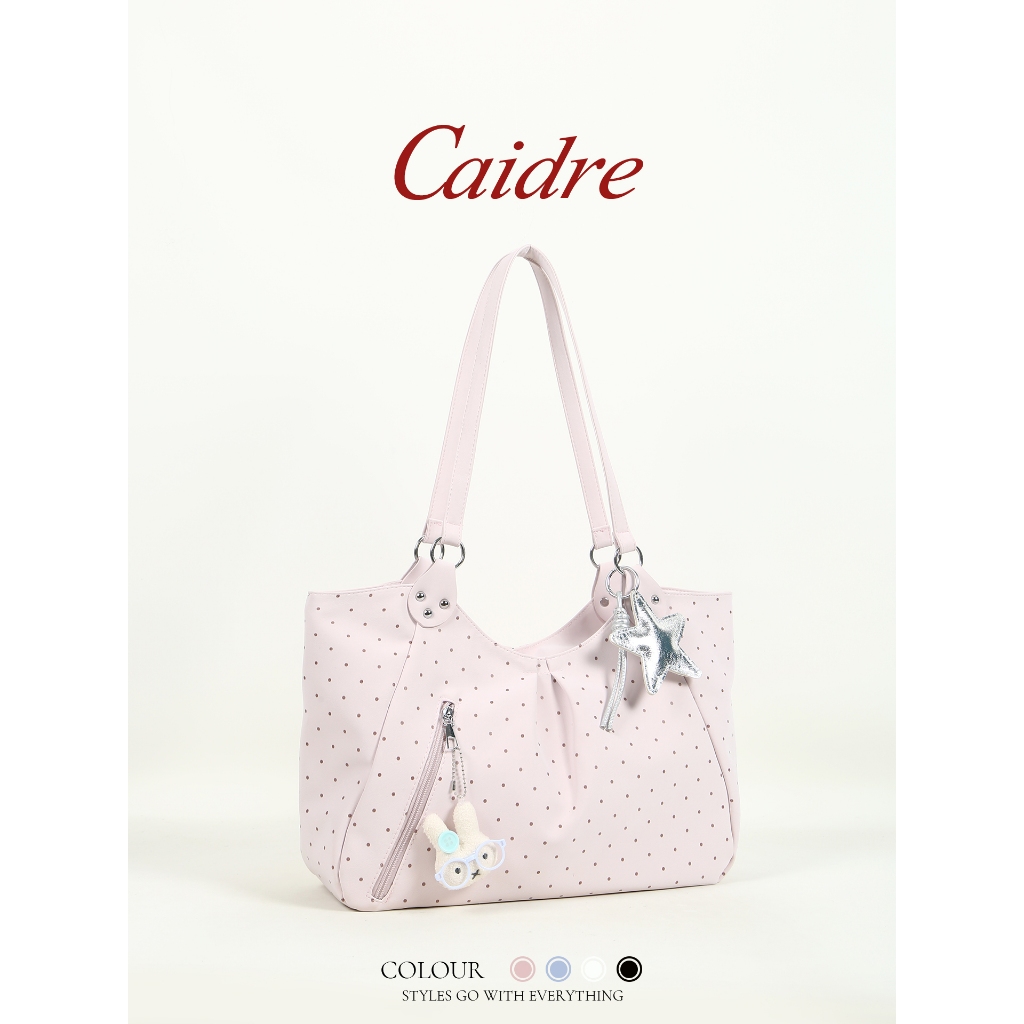 Caidre กระเป๋าโท้ต ลายจุดเกาหลี ความจุขนาดใหญ่ ใช้เป็นกระเป๋าสะพายและถือได้