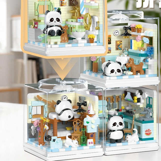 Cat Panda Street View ประกอบของเล่นอินเทรนด์เล่นเครื่องประดับของขวัญปีใหม่บล็อกตัวต่อของเล่นของขวัญ