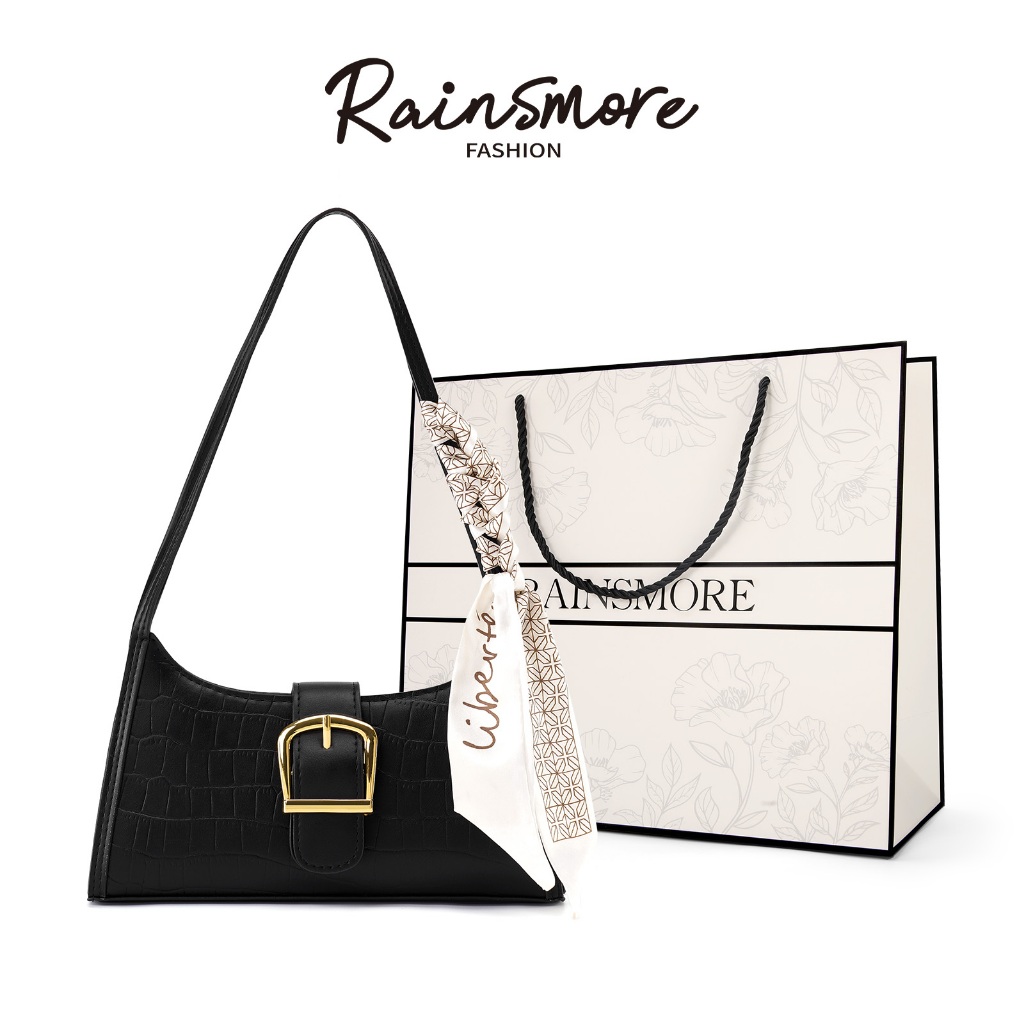 RAINSMORE กระเป๋าถือสตรี ลายจระเข้คลาสสิก - พกพาง่าย หรูหราทุกโอกาส แถมผ้าพันคอไหม