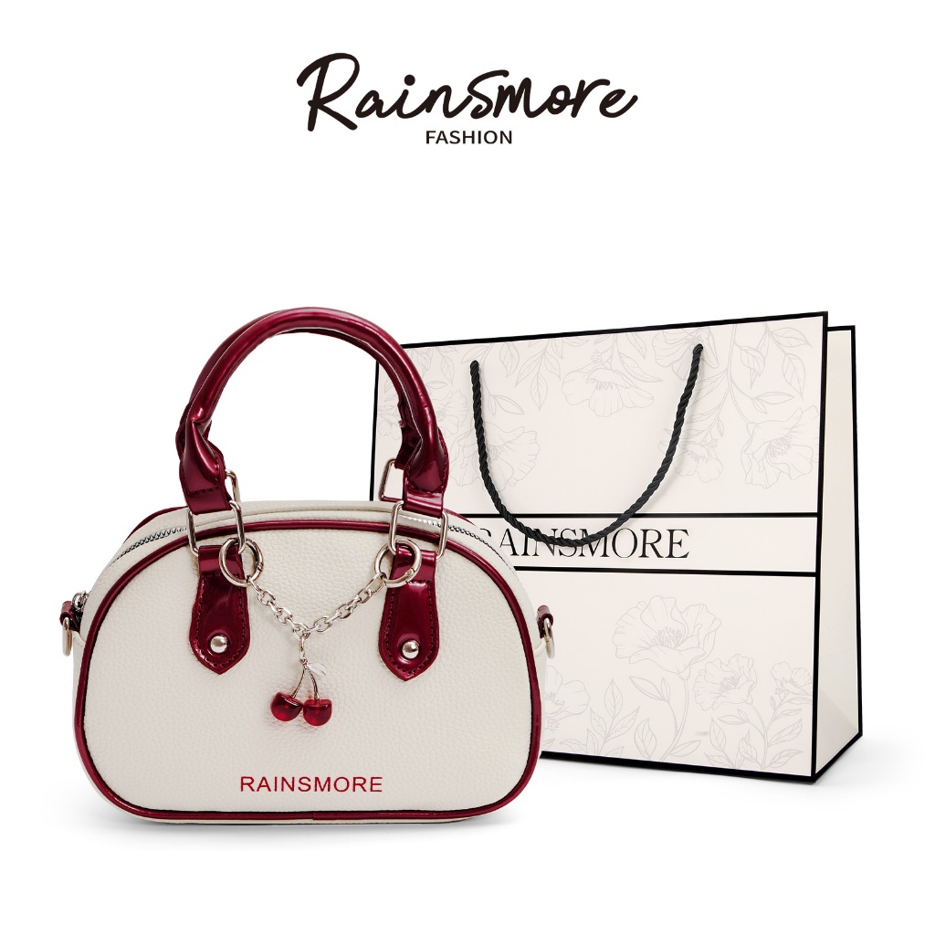 RAINSMORE กระเป๋าถือผู้หญิง สไตล์เชอร์รี่ สีขาวแดง ทนทานไม่เก่าเหลือง ใช้งานง่าย พกพาสะดวก สำหรับงานออกงาน/กิจกรรมกลางวัน สไตล์แฟชั่นสดใส