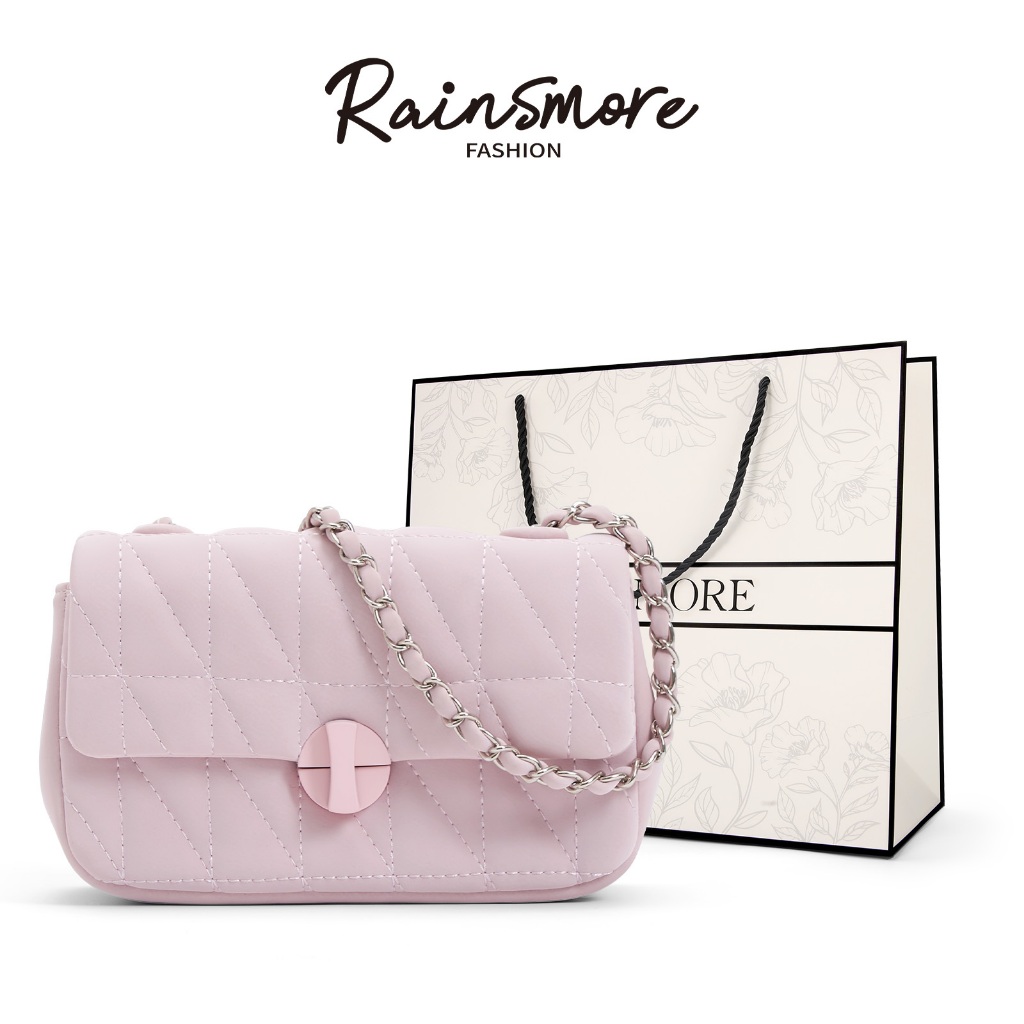 RAINSMORE กระเป๋าสะพายข้างผู้หญิง วัสดุ PU มีเชือกโซ่เหล็ก สะพายไหล่/สะพายบาหู แฟชั่นออลแมตช์ เหมาะสำหรับออกเดท/วันทำงาน