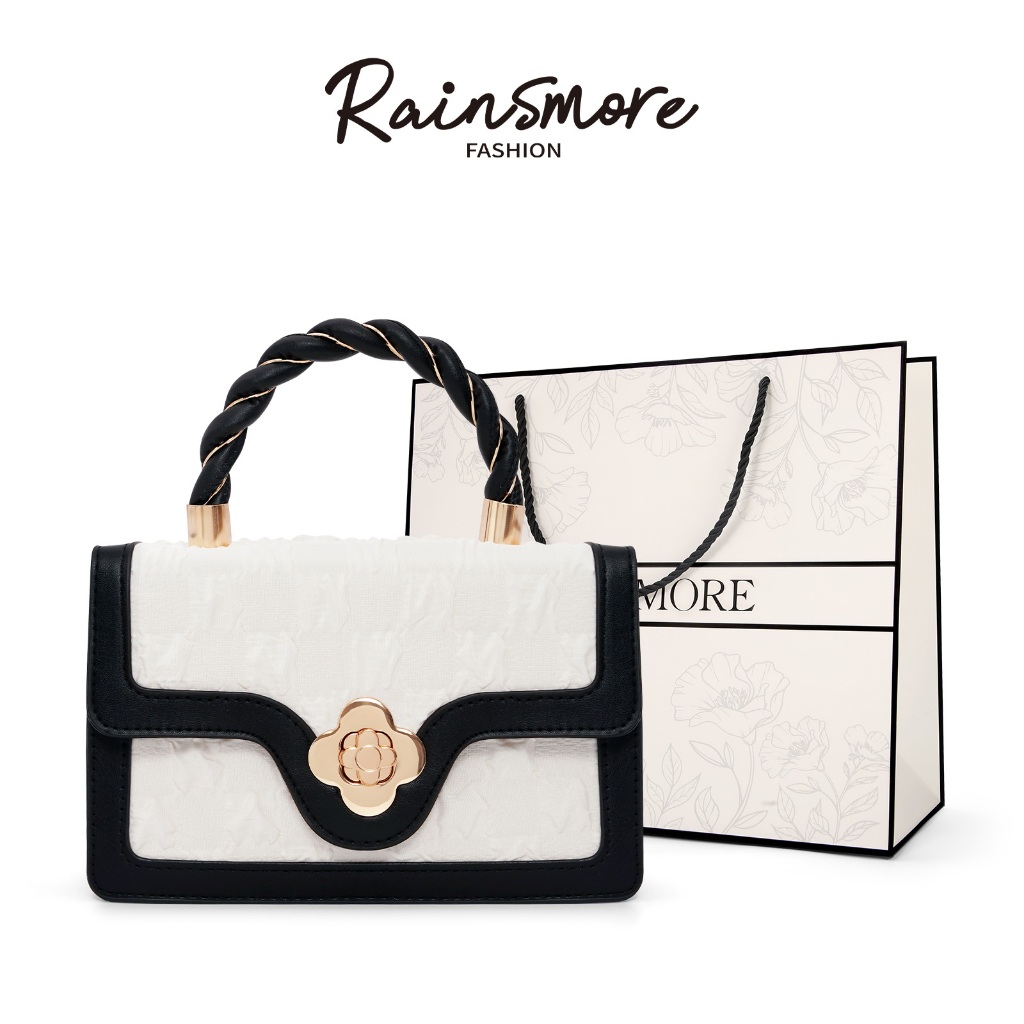 RAINSMORE - กระเป๋าสุภาพสตรียอดนิยม สีขาว สายสะพายแบบน่ารัก หัวเข็มขัดเป็นรูปดอกไม้ ทำจากวัสดุคุณภาพสูง สามารถนำไปแมตช์ได้ในทุกๆ การแต่งตัว