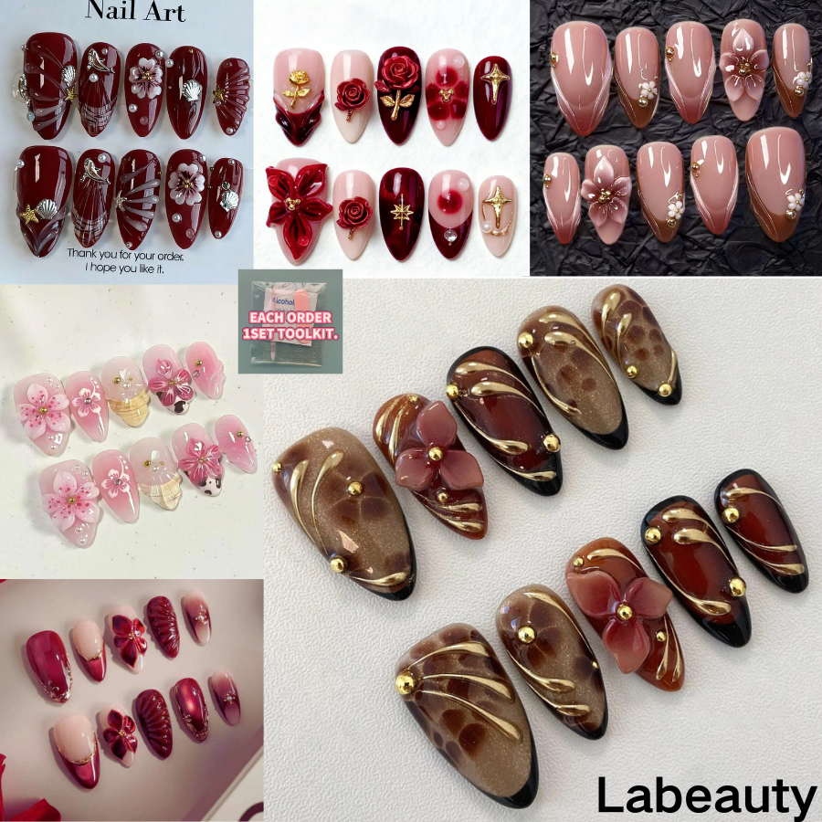 ทําด้วยมือ ประดิษฐ์กดบนเล็บรักหวานคริสตัลส่องไฟเล็บปลอมชุดนํามาใช้ใหม่ที่ถอดออกได้[10] พร้อมเครื่องมือฟรี 4ใน1