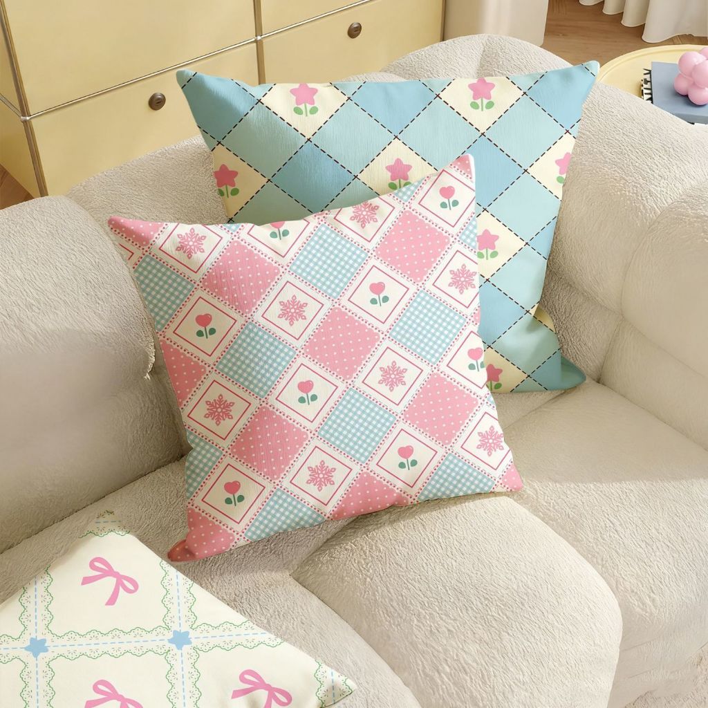ปลอกหมอนหนุนและปลอกหมอนโซฟา สีฟ้า/ชมพู ขนาด 70×70/65×65/60×60/55×55/45×45/40×40 ตกแต่งบ้าน