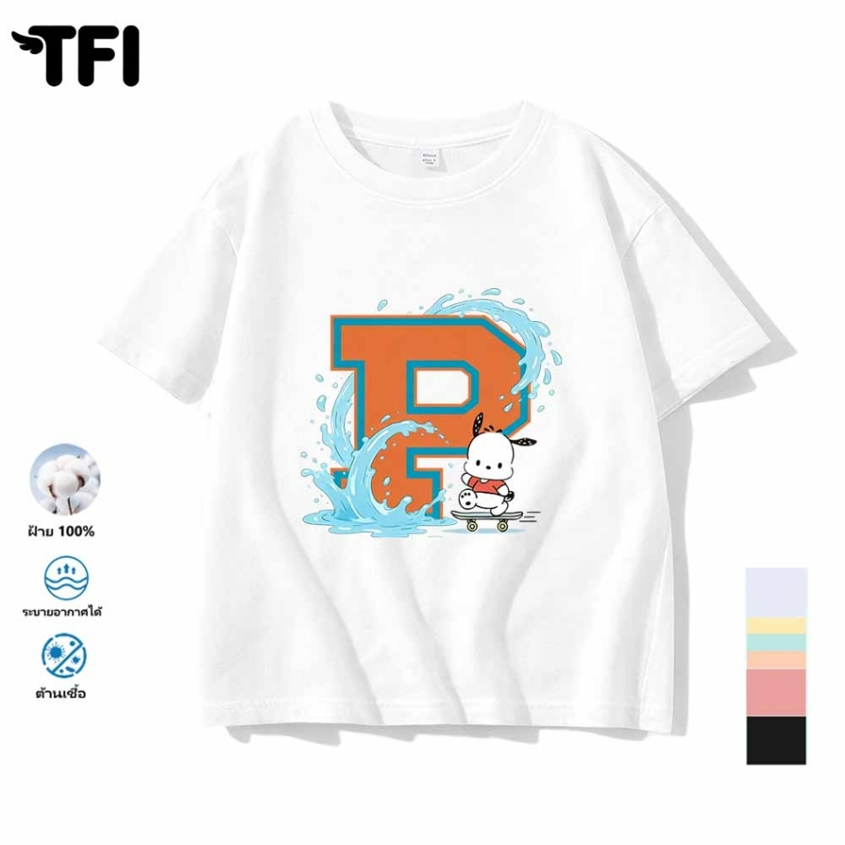 TFI เสื้อยืดแขนสั้นเด็ก สไตล์ลำลอง summer Pochacco พิมพ์ลาย คอตตอน คอกลม หลวมและระบายอากาศ สำหรับเด็