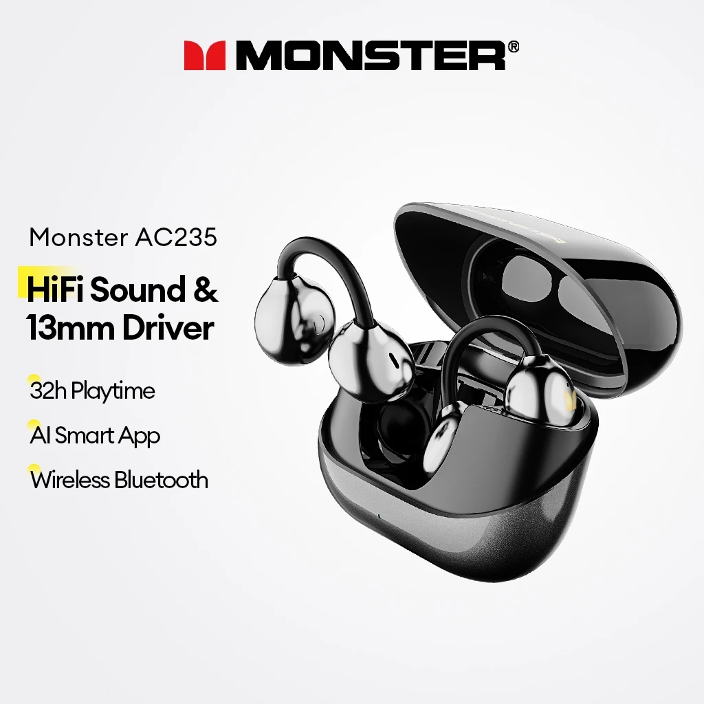 Monster AC235 หูฟังบลูทูธหูฟังไร้สายพร้อมไดรเวอร์ 13 มม. และเวลาเล่น 32 ชม. พร้อมเสียงไฮไฟแอพ AI
