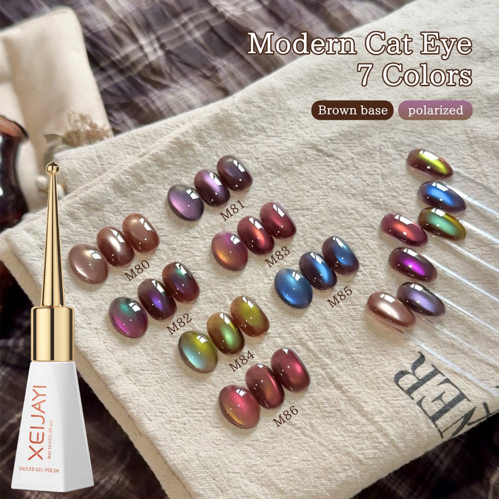 XEIJAYI 10ml-Fashionable Pink and Royal Blue Cat-Eye Gel Nail Polish ชุดสี 7 สี เหมาะสำหรับทุกฤดูกาล