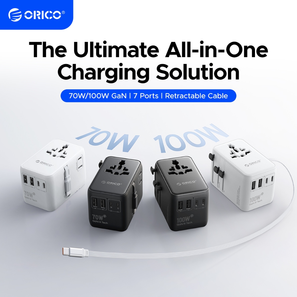 ORICO Travel Plug Adapter GaN 70 /100W USB Type-C Fast Charging Universal Travel Power Strip AC Outl