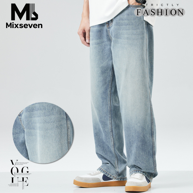 MISXEVEN กางเกงยีนส์ขากระบอกผู้ชาย ทรงหลวม วินเทจ ขนาดใหญ่ แนวสตรีท แฟชั่น มีหลายขนาดให้เลือก