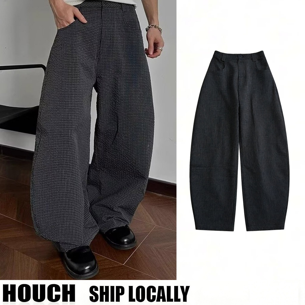 【Houch พร้อมส่ง COD 】กางเกงลําลองลายสก๊อตโฟมผ้าก๊อซฤดูร้อนสําหรับผู้ชายและผู้หญิงน้ําหนักเบาและขากว้างหลวมมีดโค้งกางเกงขายาวสําหรับฤดูร้อน