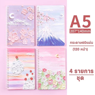 บันทึก สมุดจด โน๊ต A5 สมุดโน๊ต สมุดจดบันทึก แบบเกลียว เลือกลายได้ มีเส้น โน๊ต ปกการ์ตูน น่ารัก 60แผ่น นักเรียน อุปกรณ์สำนักงานนักเรียน