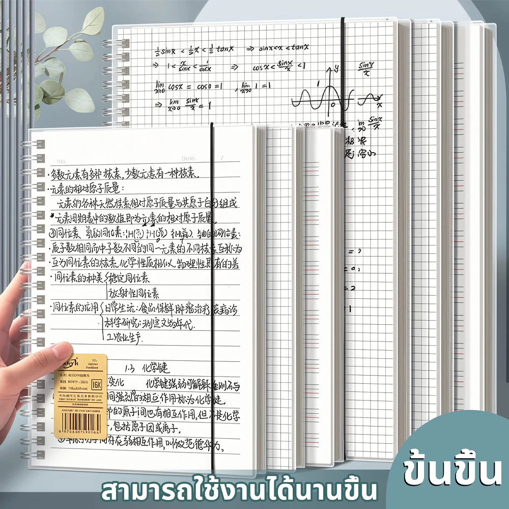 สมุดโน๊ตสันห่วง แนวนอน มินิมอล ปกใส A5 B5 A4 มีเส้น เส้นกริด ตาราง สมุดสไตค์มูจิ สมุดจดบันทึก notebook muji