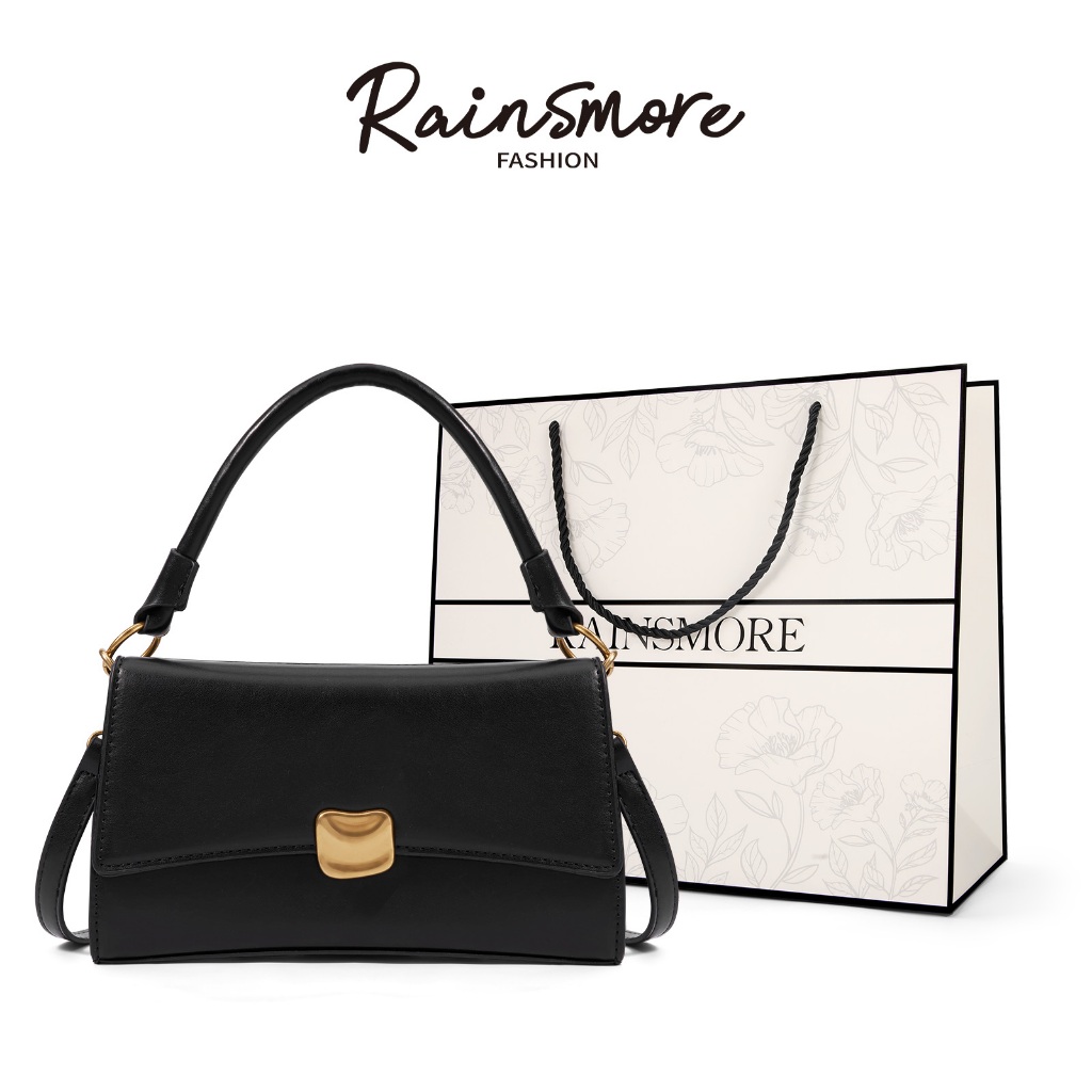 RAINSMORE กระเป๋าสะพายข้างผู้หญิง กระเป๋าถือ สีดำ ล็อกโลหะสีทอง ทำจากหนังคุณภาพสูง ทนทาน สะพายได้หลายรูปแบบ สำหรับงานประจำ/งานออกงาน สไตล์หรูหราแฟชั่น