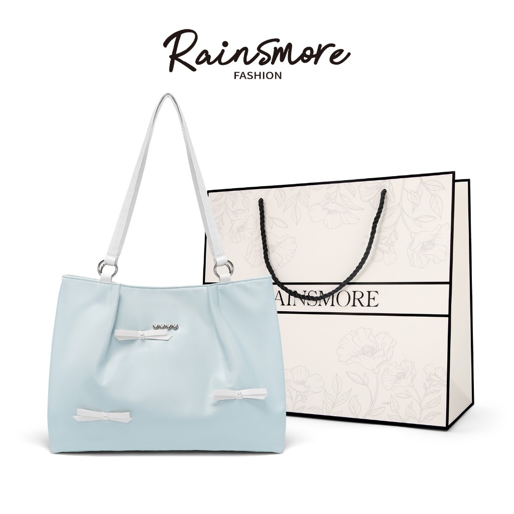 RAINSMORE ฤดูร้อนใหม่ กระเป๋าสตางค์ผู้หญิง | Tote Bag Casual Commuter สะพายข้าง ความจุขนาดใหญ่ Bow Design Blue Dopamine Bag Magnetic Buckle