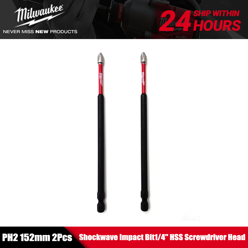 Milwaukee PH2 152 มม.2 ชิ้น Shockwave Impact Bit1/4" HSS ไขควงหัวช่างไม้รูเครื่องมือสิ่งที่แนบมา
