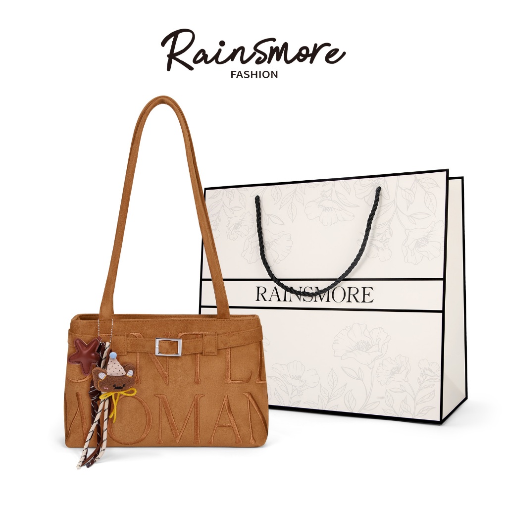 RAINSMORE-Suede Tote Bag ผู้หญิง 2025 แฟชั่นสไตล์ใหม่ All-Match ปักไหล่รักแร้กระเป๋าสุภาพสตรี Cross-