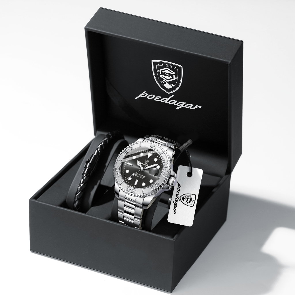 โพดาการ์ กีฬาหรูหรา ผู้ชาย นาฬิกาข้อมือส่องสว่างกันน้ําวันที่นาฬิกาสําหรับผู้ชายธุรกิจสแตนเลสควอตซ์นาฬิกาผู้ชาย