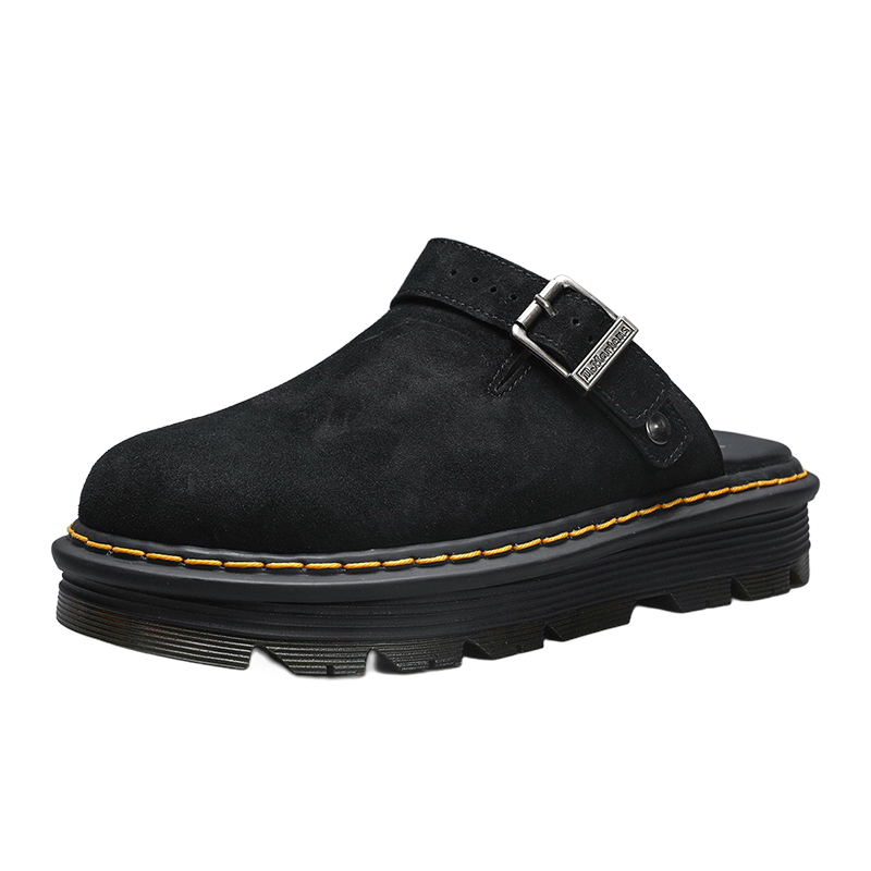 Unisex Suede Platform Mule Clogs, Dr. สไตล์ มาร์เทนส์ รองเท้าแตะแบบสวมแบบหัวเข็มขัดปรับได้รองเท้าลําลองพื้นหนากันลื่น สหภาพยุโรป 35-46