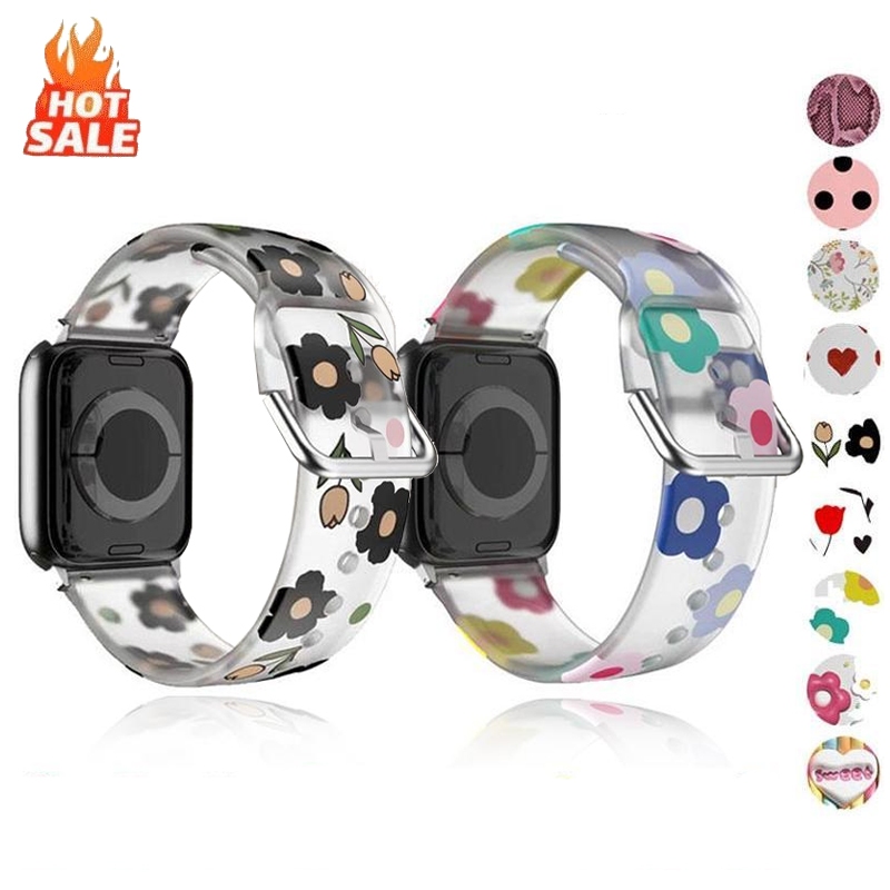 ซิลิโคนดอกไม้สีสําหรับ Apple Watch Ultra 2/3 49มม, S10/S11 46มม, Series 9/8/7/6/5/4/3/SE 38/40/41/42/44/45มม
