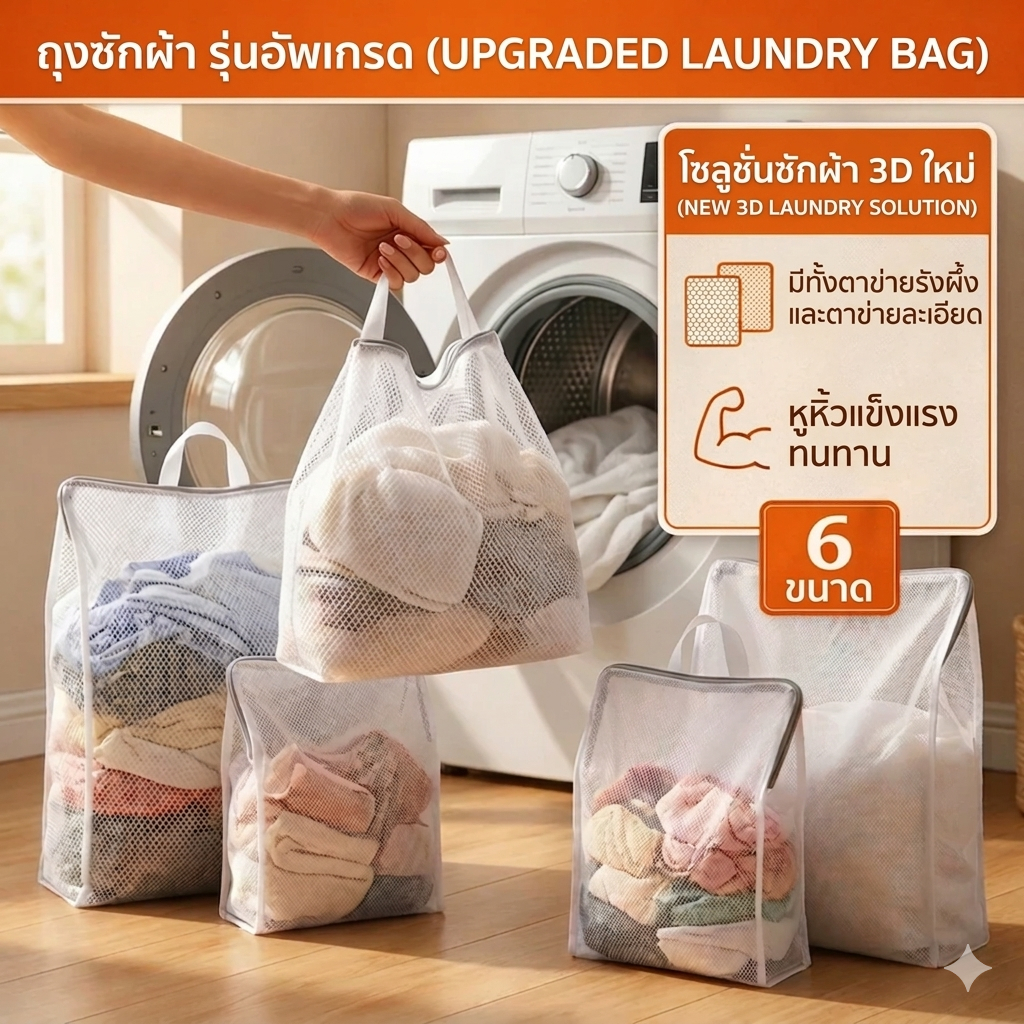 (6 ขนาด) พร้อมส่ง ถุงซักผ้า ถุงตาข่ายซักผ้า  ถุงซักผ้า มีหูหิ้ว ป้องกันการเสียรูป ถุงซักชุดชั้นใน ถุงซักผ้า ขนาดใหญ่