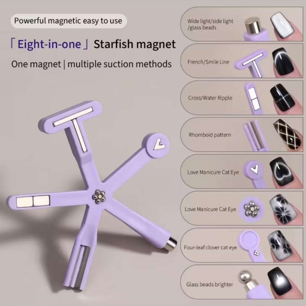 MIANEL แม่เหล็กเพ้นท์เล็บมัลติฟังก์ชั่น 8-in-1 - แม่เหล็กที่แข็งแกร่งสุดสําหรับลูกปัดแก้วและการออกแบบตาแมว, เครื่องมือทําเล็บมืออาชีพ