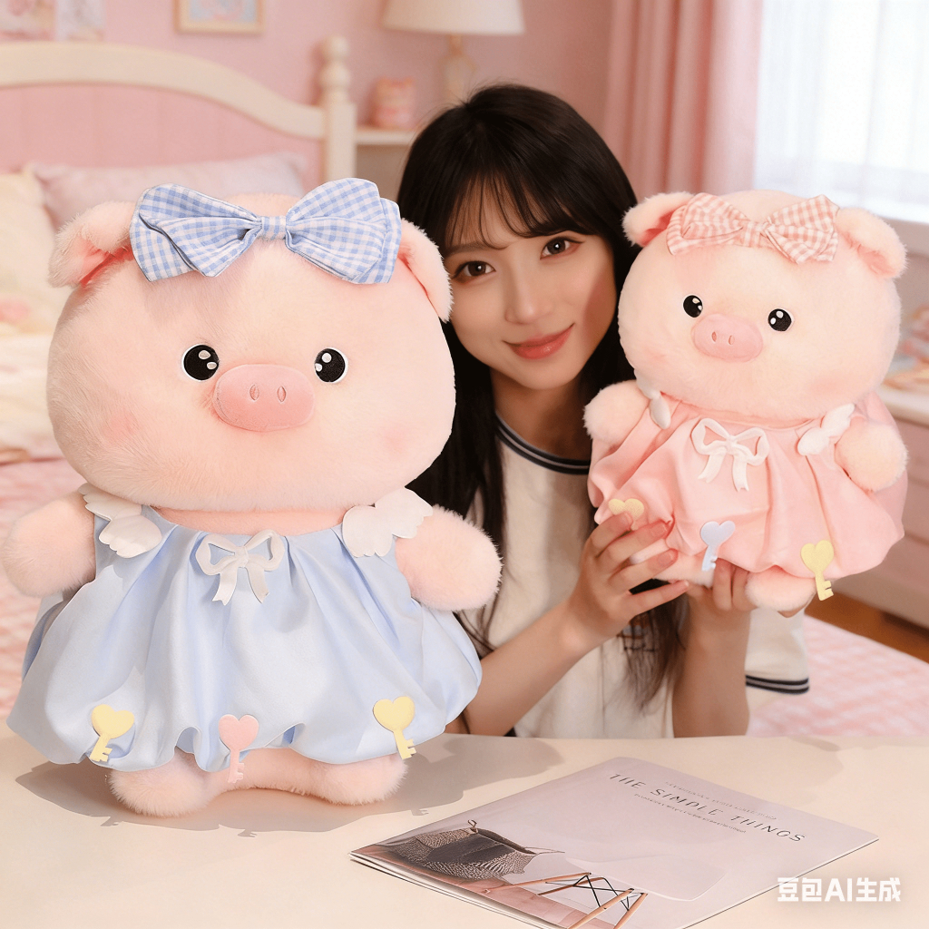 แต่งตัว ลูกหมูตุ๊กตาตุ๊กตาโบว์นุ่มน่ารักหมูตุ๊กตาสาวนอนหมอนของเล่นเด็ก