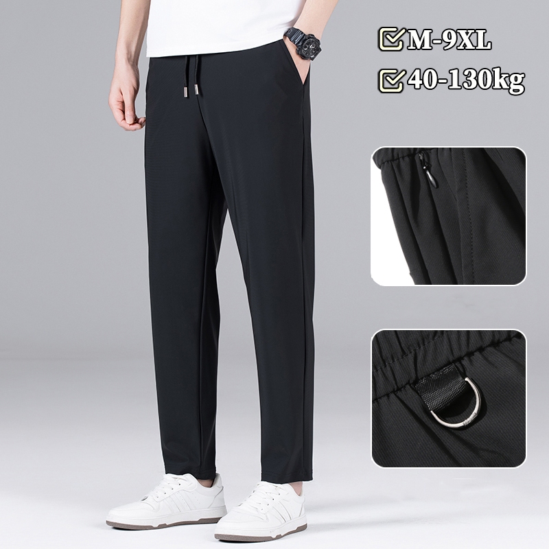 กางเกงลำลองผ้าไหมน้ำแข็งขนาดใหญ่ M-9XL สำหรับผู้ชาย ยืดหยุ่น สบายเมื่อใส่ในฤดูร้อน