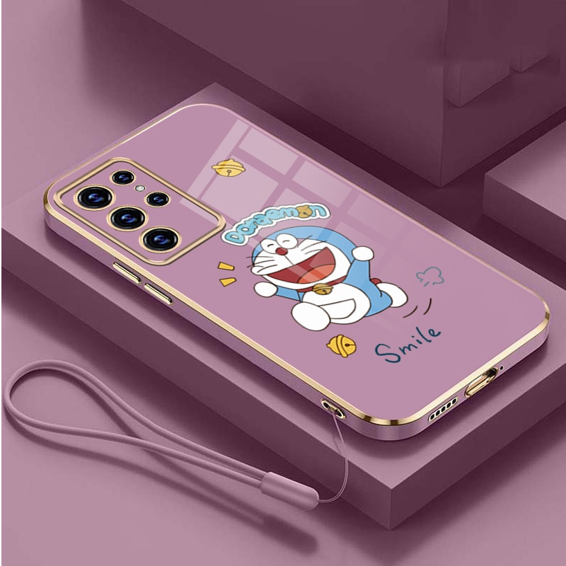 Samsung S26 S26 Ultra S26+ Plus เคส Samsung Creative เคสการ์ตูนน่ารัก Happy Doraemon ลายน่ารักเคสขอบตรง