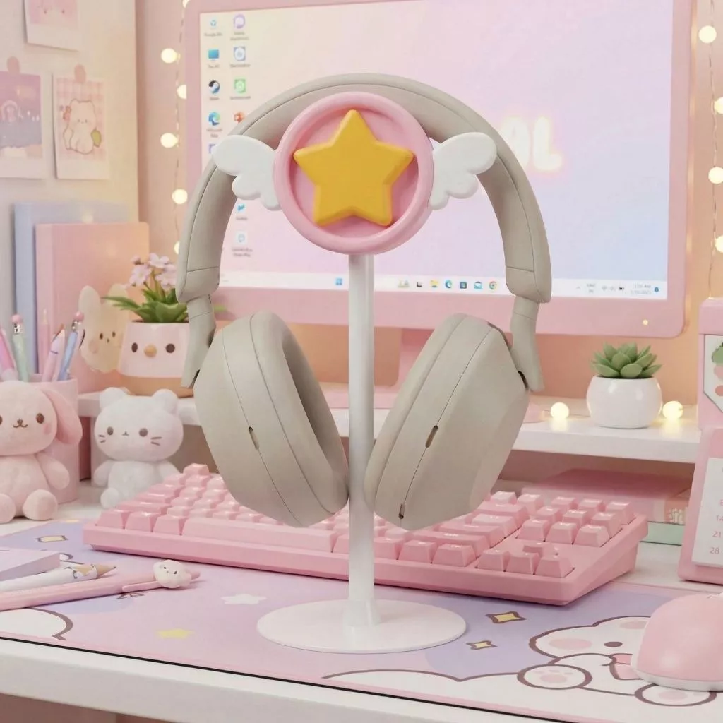 ขาตั้งหูฟัง เด็กผู้หญิง สีชมพู ที่แขวนหูฟัง ห้องเล่นเกม ที่เก็บของ คอมพิวเตอร์ ที่เก็บของตั้งโต๊ะ