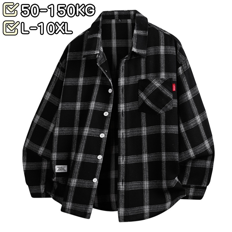 [วัสดุคุณภาพสูงสวมใส่ 50-150 กก.] L-9XL ฤดูใบไม้ผลิฤดูใบไม้ร่วงแนวโน้ม Plus ขนาดสบายๆ Breathable Anti-สไตล์เสื้อผู้ชายหลวมปกหลายกระเป๋าเสื้อแขนยาว