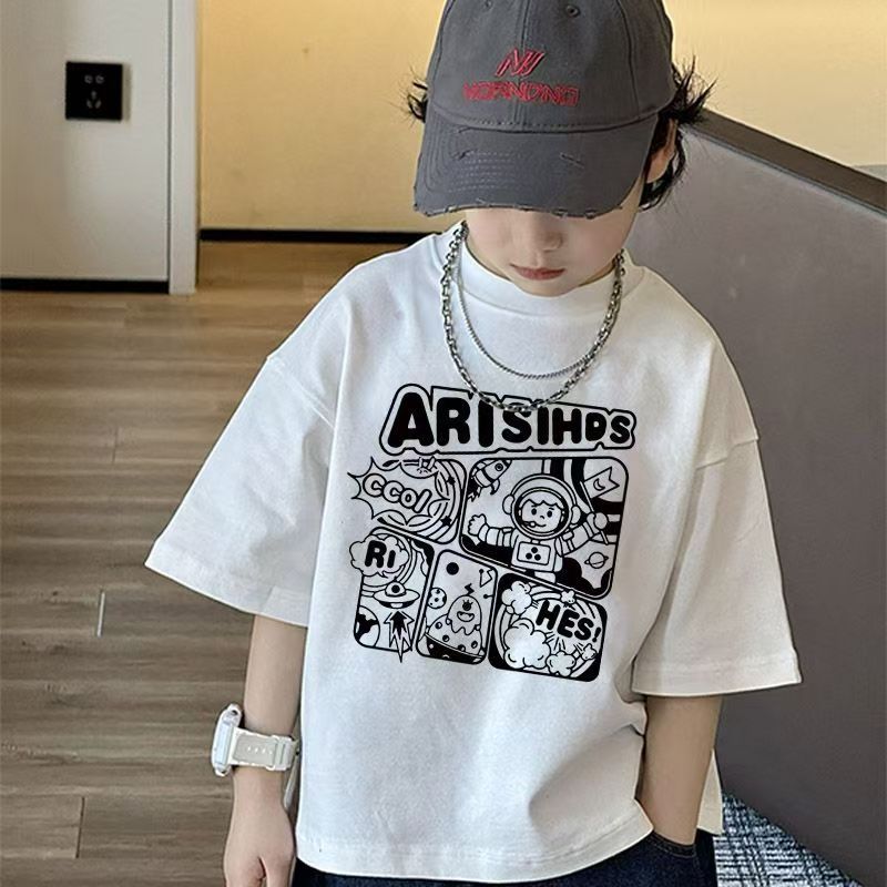 ผ้าฝ้ายแท้เด็กแขนสั้นเสื้อยืดชายหญิง 2026 สไตล์ใหม่ฤดูใบไม้ผลิฤดูร้อนฤดูใบไม้ร่วง จุดต่ําสุด เสื้อระบายอากาศด้านบน