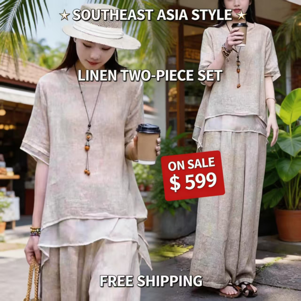 มก [เสื้อผ้าผู้หญิง] ชุดสูทผ้าฝ้ายลินินสองชิ้นปลอมสําหรับฤดูร้อนหลวมสไตล์ตะวันตกเสื้อผ้าผู้หญิงลดอายุแบบสบาย ๆ