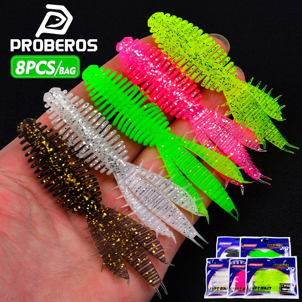 Proberos 8 ชิ้น Split Tail Design เหยื่อนุ่มสำหรับตกปลา กุ้งดีไซน์พิเศษ สร้างฟองน้ำเพื่อล่อปลาได้ดี