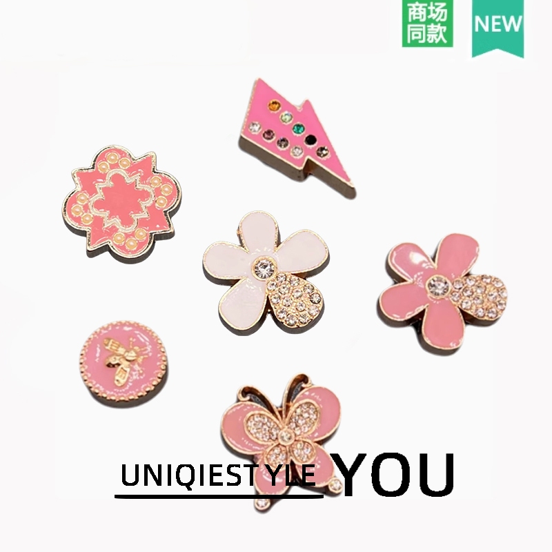 Zhibixing Accessories Hole Shoes Flower Texture อินเทรนด์โลหะดอกไม้สีชมพูผีเสื้อชุดหกชิ้น