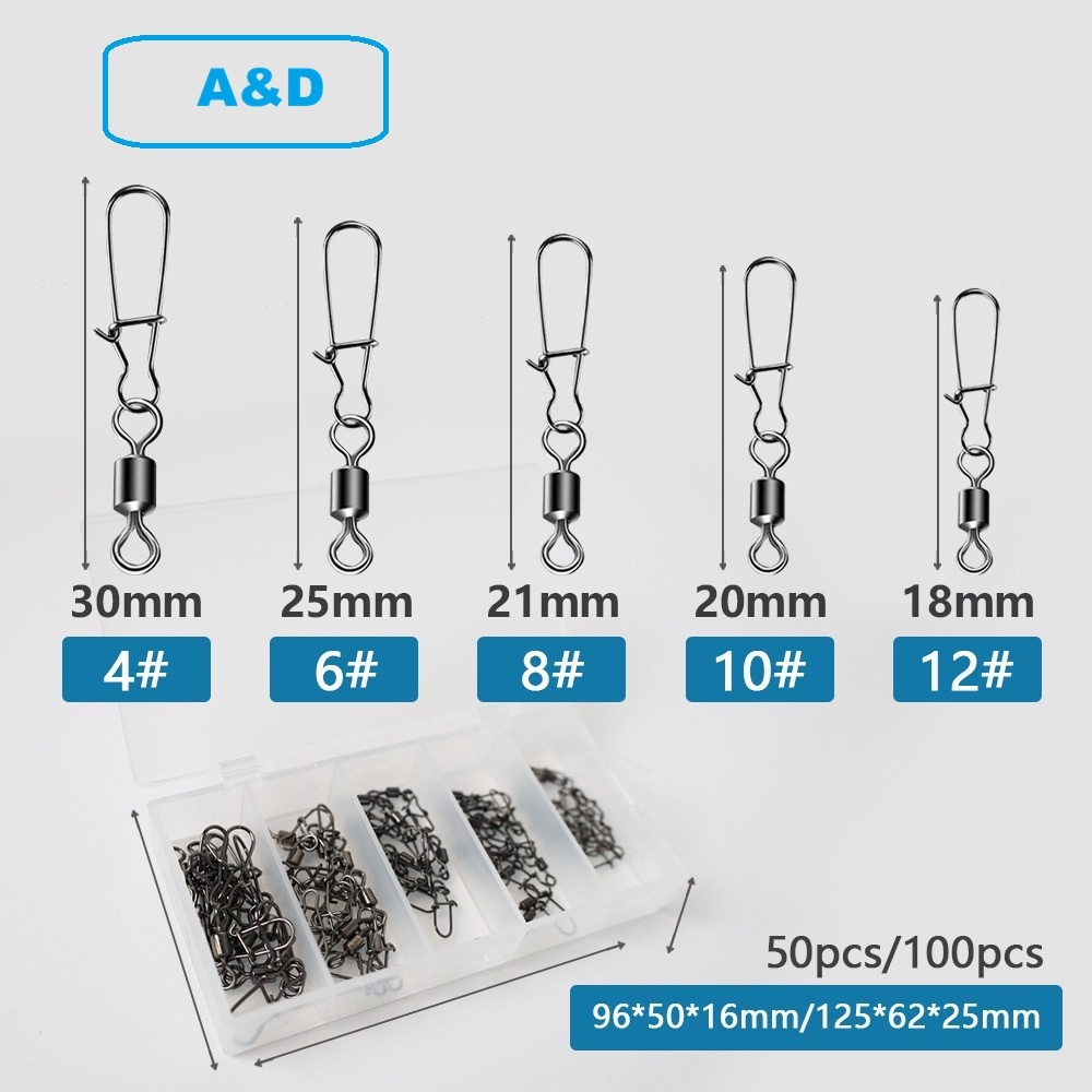 A&D กล่อง เซ็ท กิ๊ฟลูกหมุน ยกกล่อง100PCS/50PCS/ 5เบอร์ สแน็ป ลูกหมุน สําหรับปลาคาร์พ เหยื่อ อุปกรณ์เสริม พร้อมส่ง
