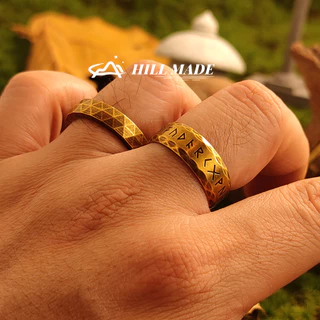แหวนหน้ายูนิกดีไซน์ Nordic Diamond ประทับรูnehn Viking ทำจากสแตนเลสวงเล็ก HMR109