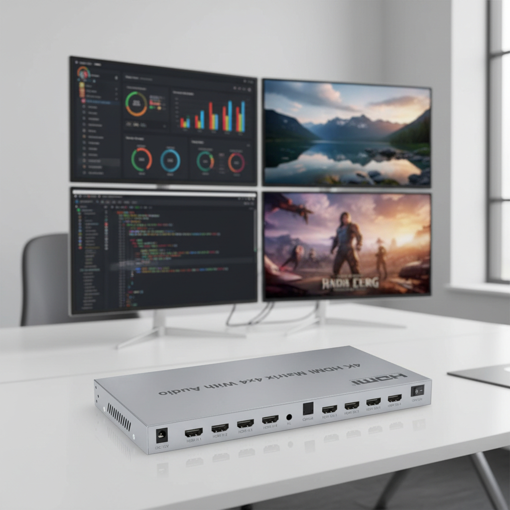 4X4 HDMI matrix switcher 4K 4 in 4 out hdmi matrix swich พร้อมรีโมทคอนโทรล