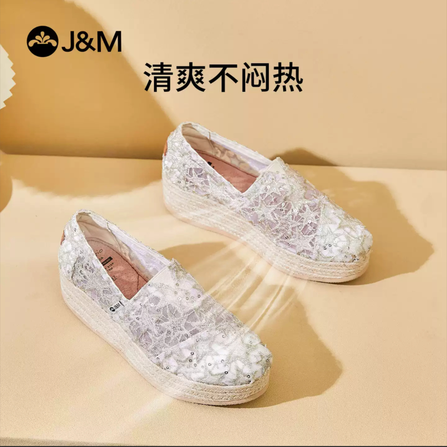 Joy&Mario รองเท้าโลฟเฟอร์ผู้หญิง Espadrille ระบายอากาศได้ดี น้ำหนักเบา ทำจากตาข่าย รองเท้าส้นลิ่ม