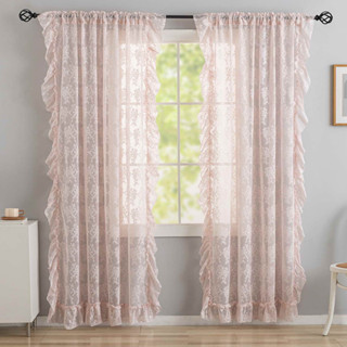 ผ้าม่านโปร่งแสง ปักลายดอกไม้ สีชมพู สไตล์เจ้าหญิง สําหรับตกแ…