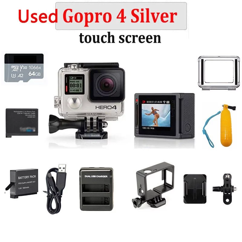 กล้องวิดีโอ GoPro HERO 4 Silver สำหรับ Vlog 4K กล้องแอคชั่น Go Pro 4 Black 3 มือสอง