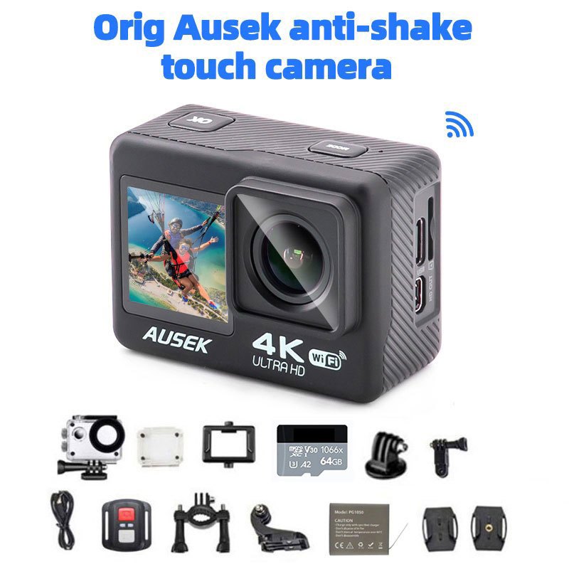 AUSEK AT-S60TR 4K 60FPS กล้องแอคชั่น ความละเอียดสูง WiFi หน้าจอคู่ 170° กันน้ํา มุมกว้าง 30 เมตร(Aus