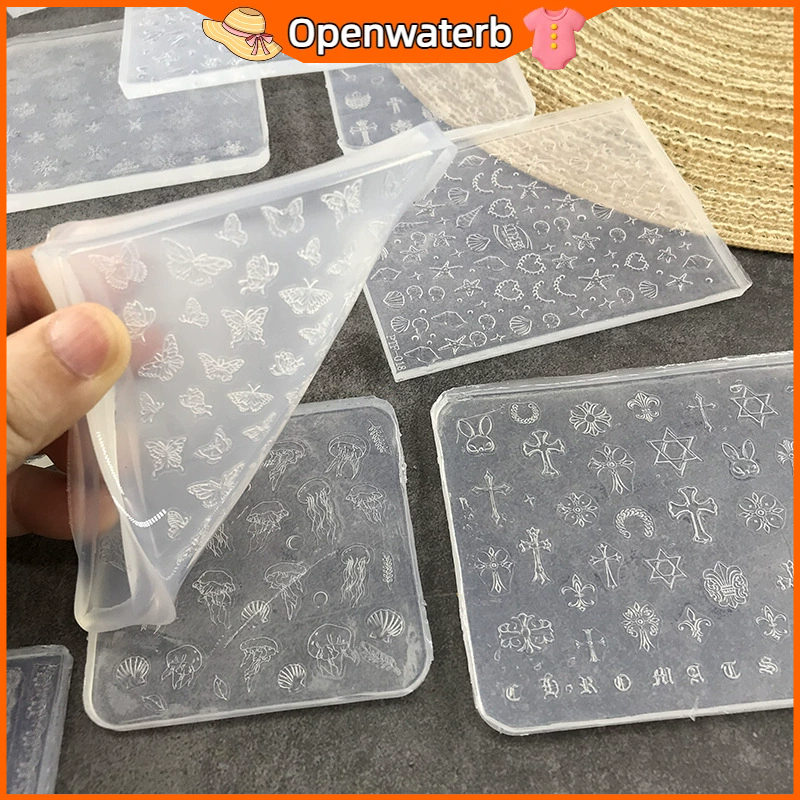แม่พิมพ์เล็บ Cross ปลาดาว Conch บรรเทา Retro ลายนูน 3d แกะสลักซิลิโคนเล็บ Mould Diy เล็บ Deco เครื่องมือ
