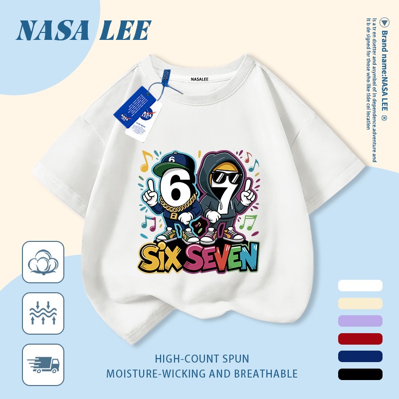 🔥เทรนด์ฮอตปี 2026🔥 เสื้อยืดเด็ก NASA ลายหกเจ็ดชุด 100% ผ้าฝ้าย เหมาะสำหรับเด็กชายและเด็กหญิง พร้อมจัดส่งทันที