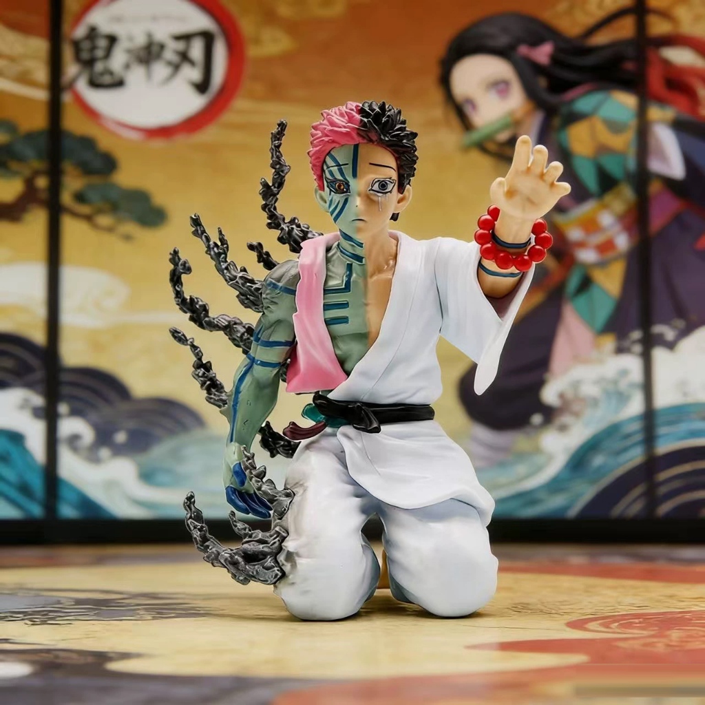 Anime Demon Slayer Akaza Hakuji ตัวเลข Cry Face Kneeling ท่าทางตุ๊กตา Figurines ของเล่นแฟนของขวัญ