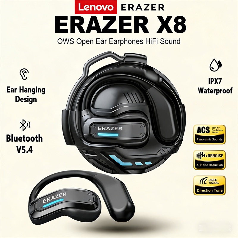 Lenovo ERAZER X8 สมาร์ทหูฟัง AI Translator Low Latency Gaming Earbud กันน้ําคุณภาพเสียง HIFI หูฟังโทร HD บลูทูธ