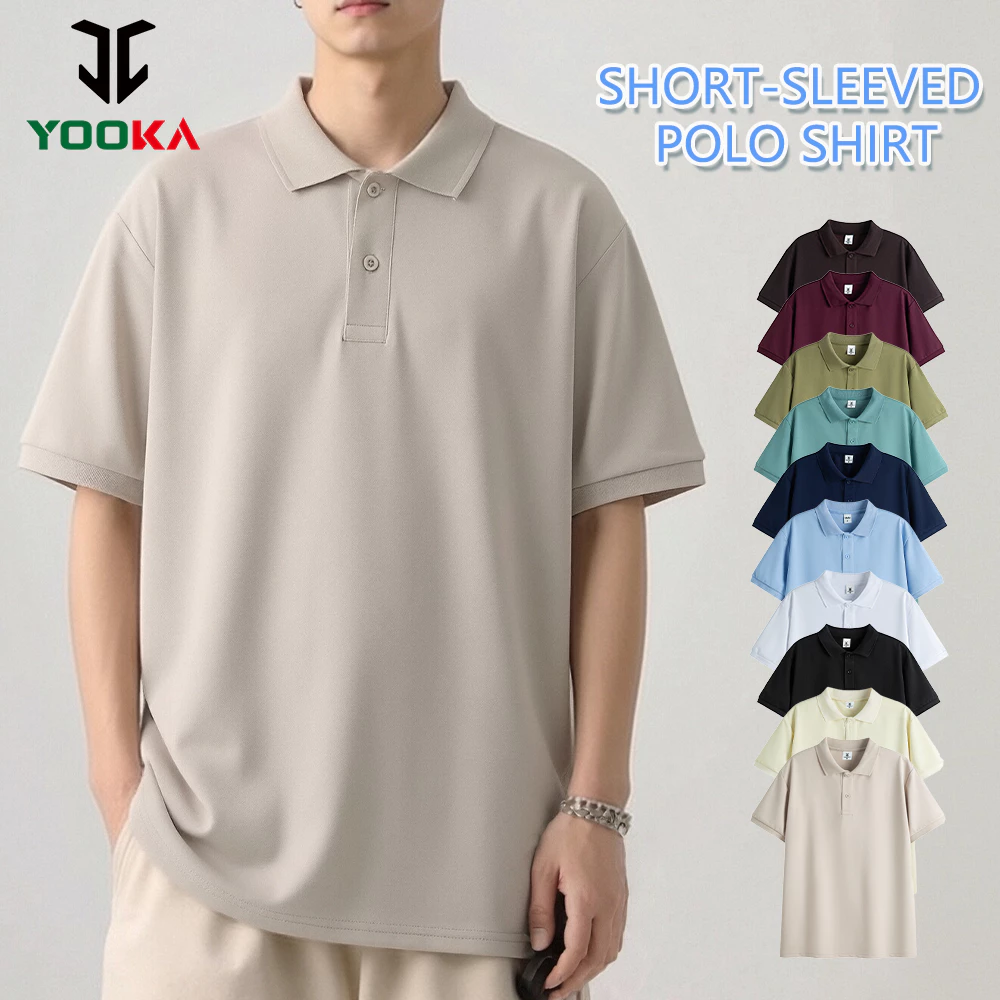 YOOKA เสื้อยืดโปโลสีทึบแขนสั้นผู้ชายขนาด: S-2XL, ทรงเข้ารูป, คอปกโปโล, สไตล์ธุรกิจ, ติดกระดุม, วัสดุผ้าลินิน, ระบายอากาศได้, มี 10 สี